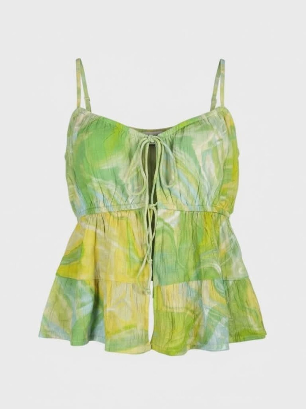 American Eagle Tie Front Tank Top Women's Large Green Boho Babydoll Cami NWT
